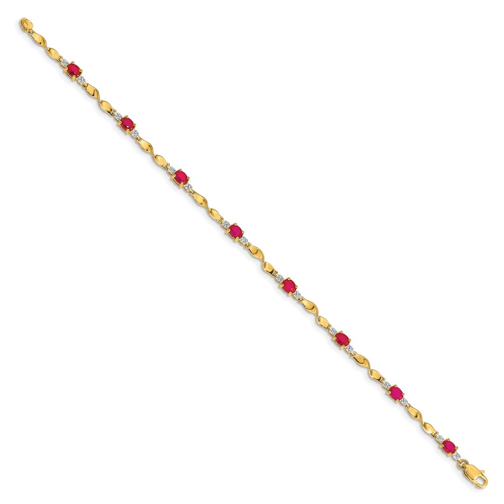 14k Complete Diamond and Oval Ruby Twisted Link 7 inch Bracelet (BM4475-RU-001-YA)