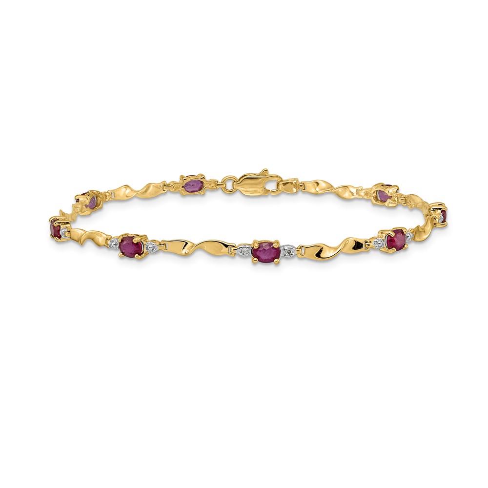 14k Complete Diamond and Oval Ruby Twisted Link 7 inch Bracelet (BM4475-RU-001-YA)