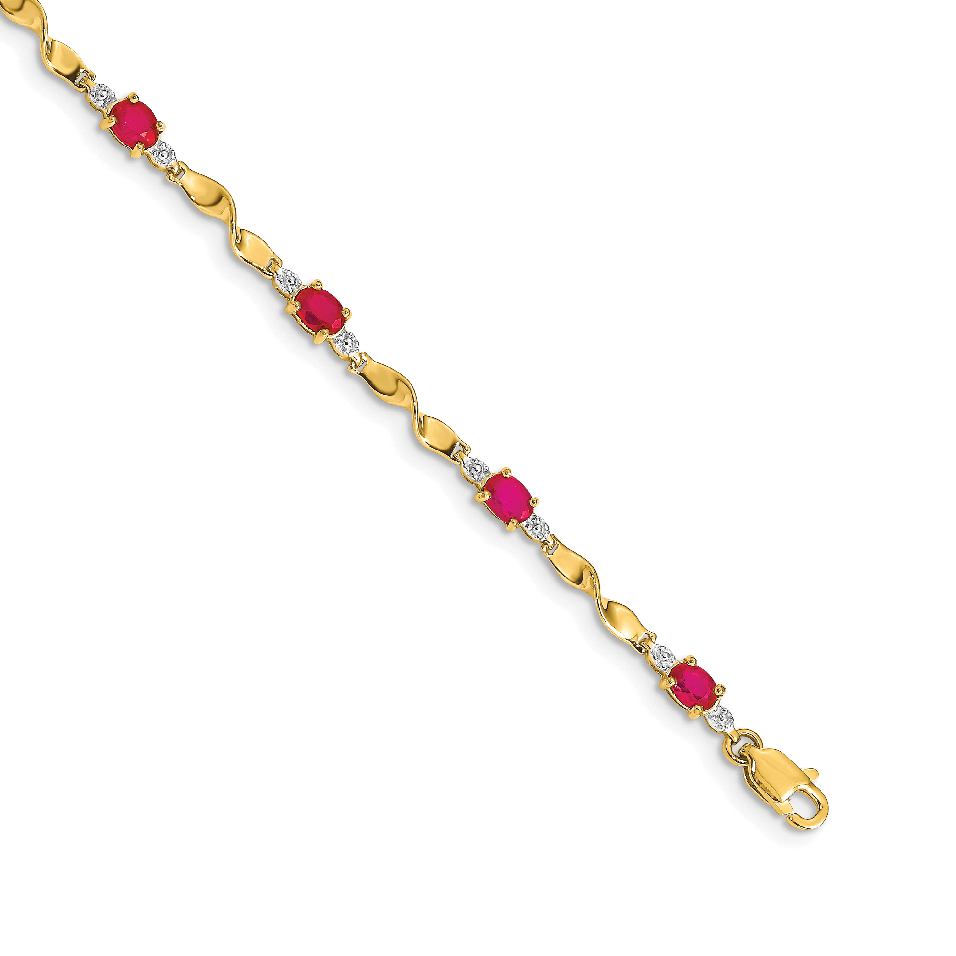 14k Complete Diamond and Oval Ruby Twisted Link 7 inch Bracelet (BM4475-RU-001-YA)