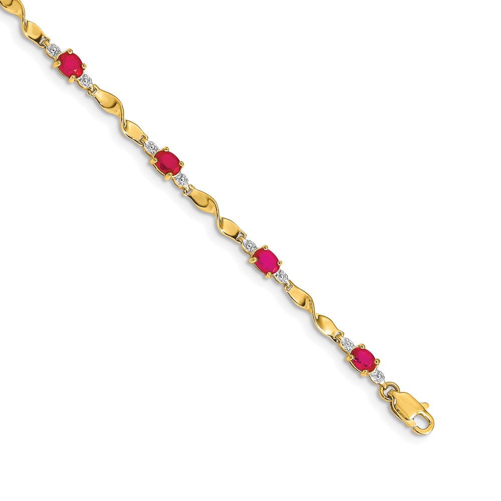 14k Complete Diamond and Oval Ruby Twisted Link 7 inch Bracelet (BM4475-RU-001-YA)