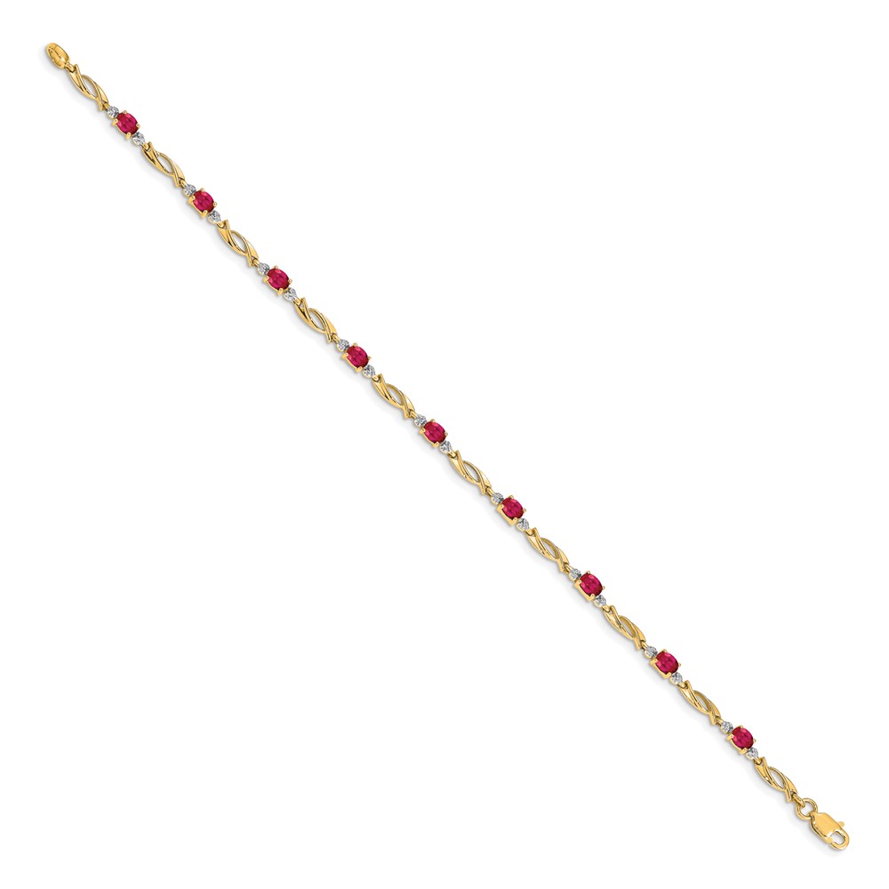 14k Complete Diamond and Oval Ruby Fancy Link 7.25 inch Bracelet (BM4476-RU-001-YA)