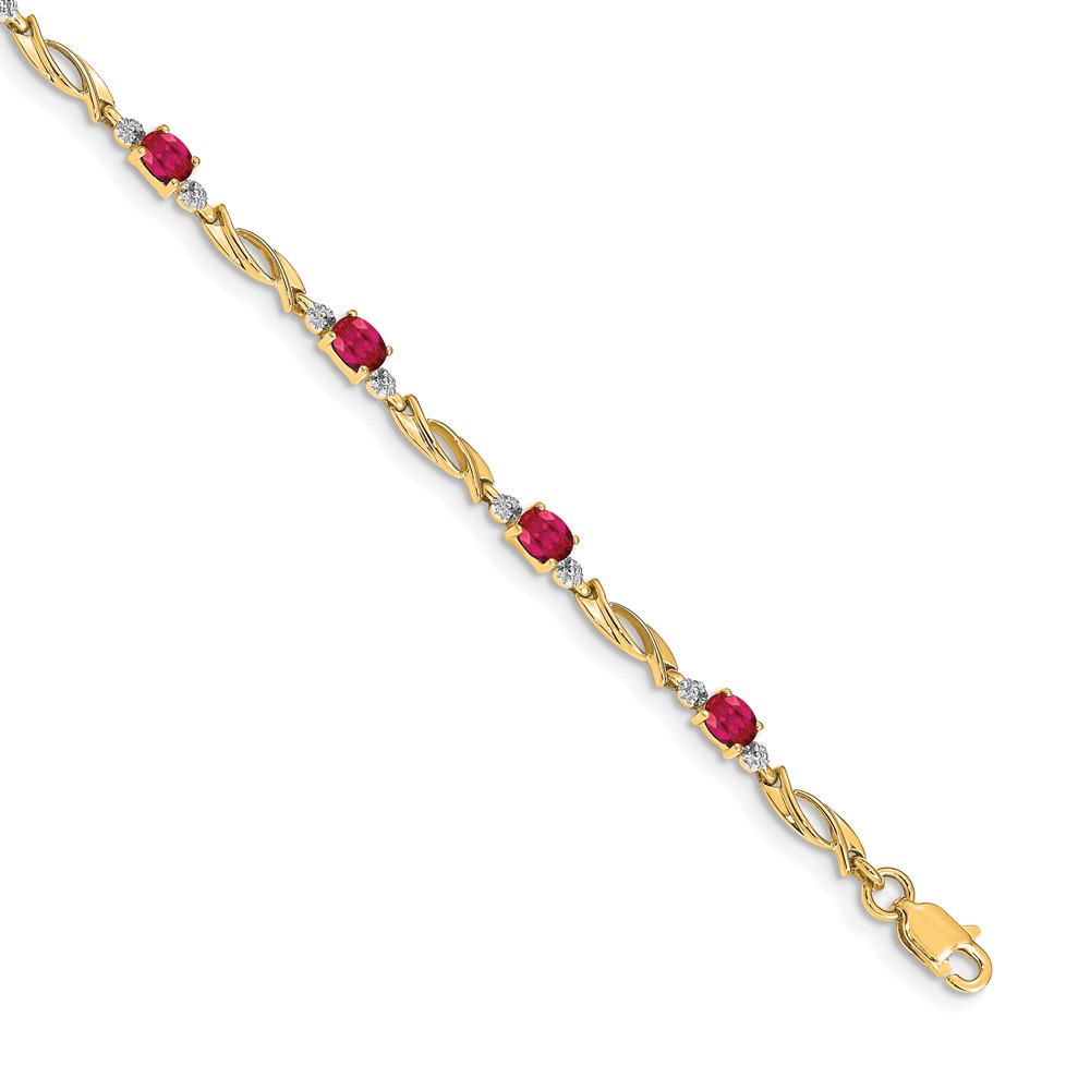 14k Complete Diamond and Oval Ruby Fancy Link 7.25 inch Bracelet (BM4476-RU-001-YA)