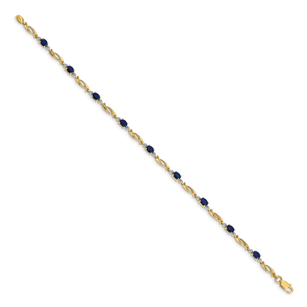 14k Complete Diamond and Oval Sapphire Fancy Link 7.25 inch Bracelet (BM4476-SA-001-YA)