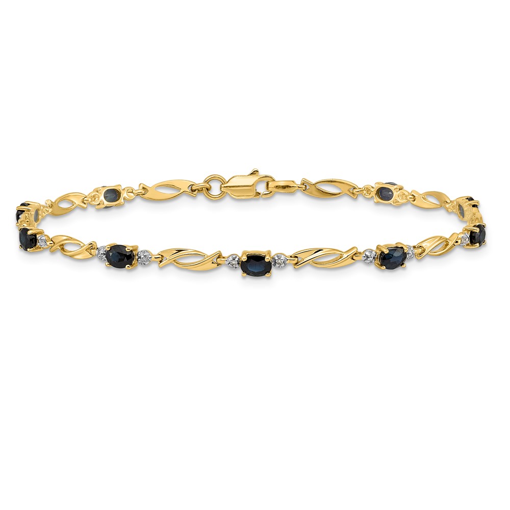 14k Complete Diamond and Oval Sapphire Fancy Link 7.25 inch Bracelet (BM4476-SA-001-YA)