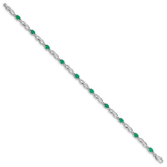 10k White Gold Diamond and Emerald Bracelet
