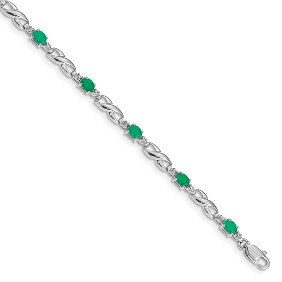 10k White Gold Diamond and Emerald Bracelet