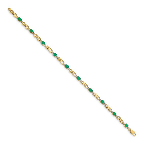 10k Diamond and Oval Emerald Bracelet