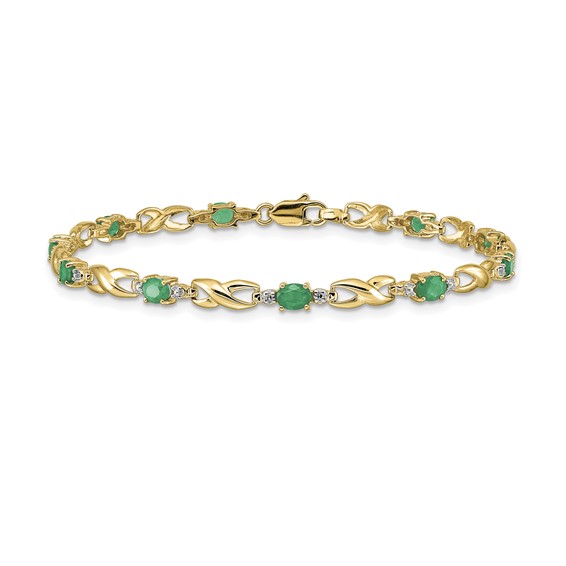10k Diamond and Oval Emerald Bracelet