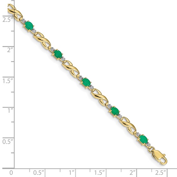 10k Diamond and Oval Emerald Bracelet
