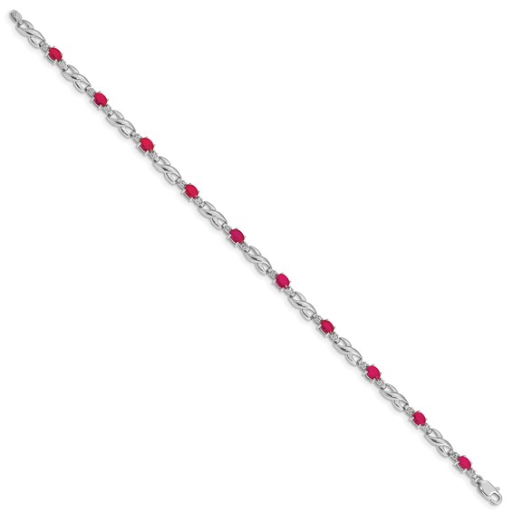 10k White Gold Diamond and Composite Ruby Bracelet