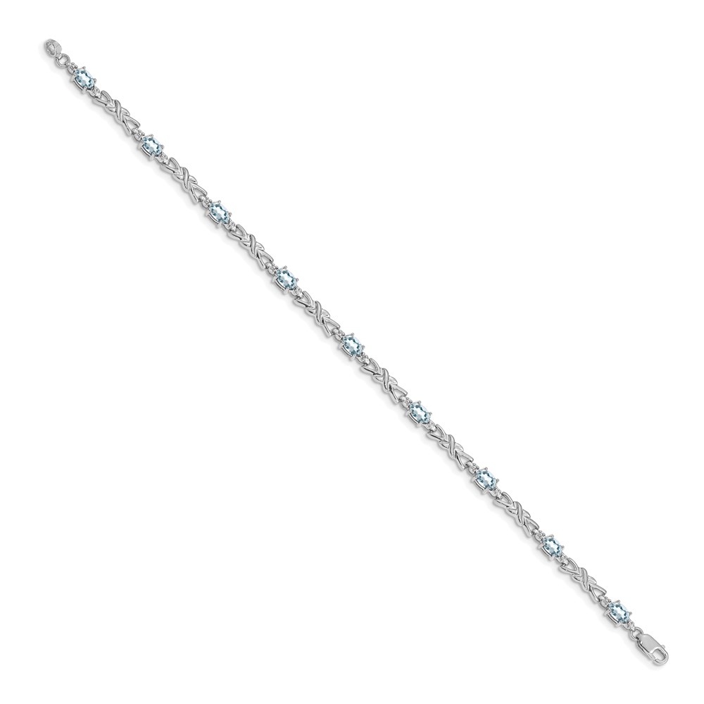 14k White Gold Complete Diamond and Oval Aquamarine X-design 7.25 inch Bracelet (BM4478-AQ-001-WA)