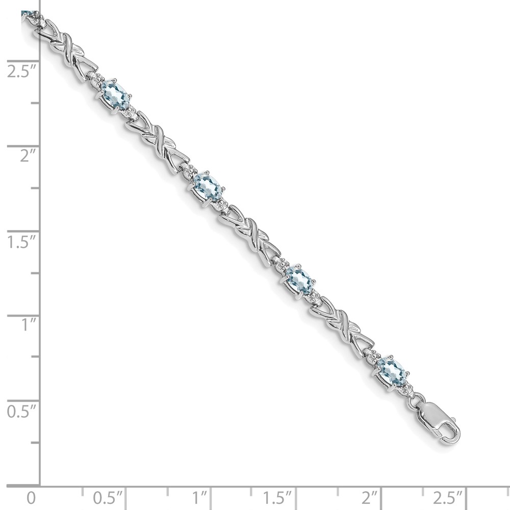 14k White Gold Complete Diamond and Oval Aquamarine X-design 7.25 inch Bracelet (BM4478-AQ-001-WA)