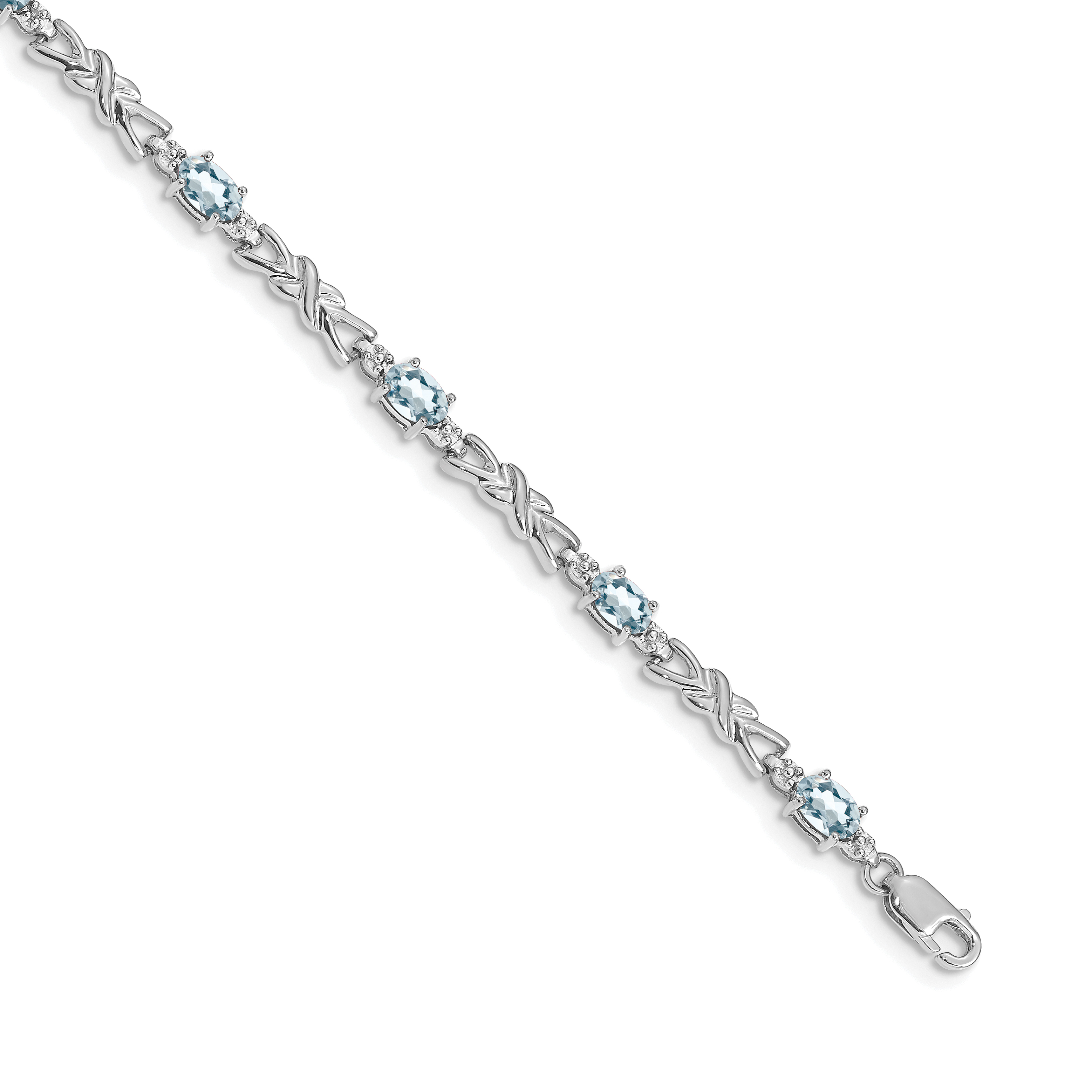 14k White Gold Complete Diamond and Oval Aquamarine X-design 7.25 inch Bracelet (BM4478-AQ-001-WA)