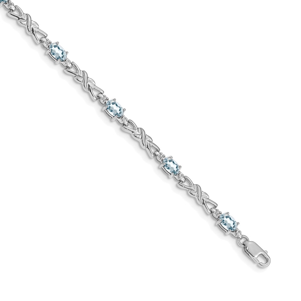 14k White Gold Complete Diamond and Oval Aquamarine X-design 7.25 inch Bracelet (BM4478-AQ-001-WA)