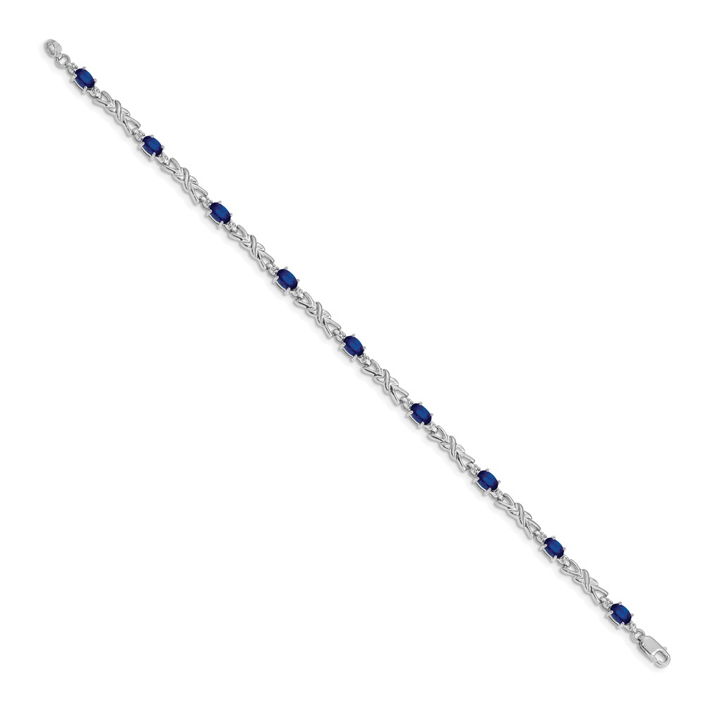 14k White Gold Complete Diamond and Oval Sapphire X-design 7.25 inch Bracelet (BM4478-SA-001-WA)
