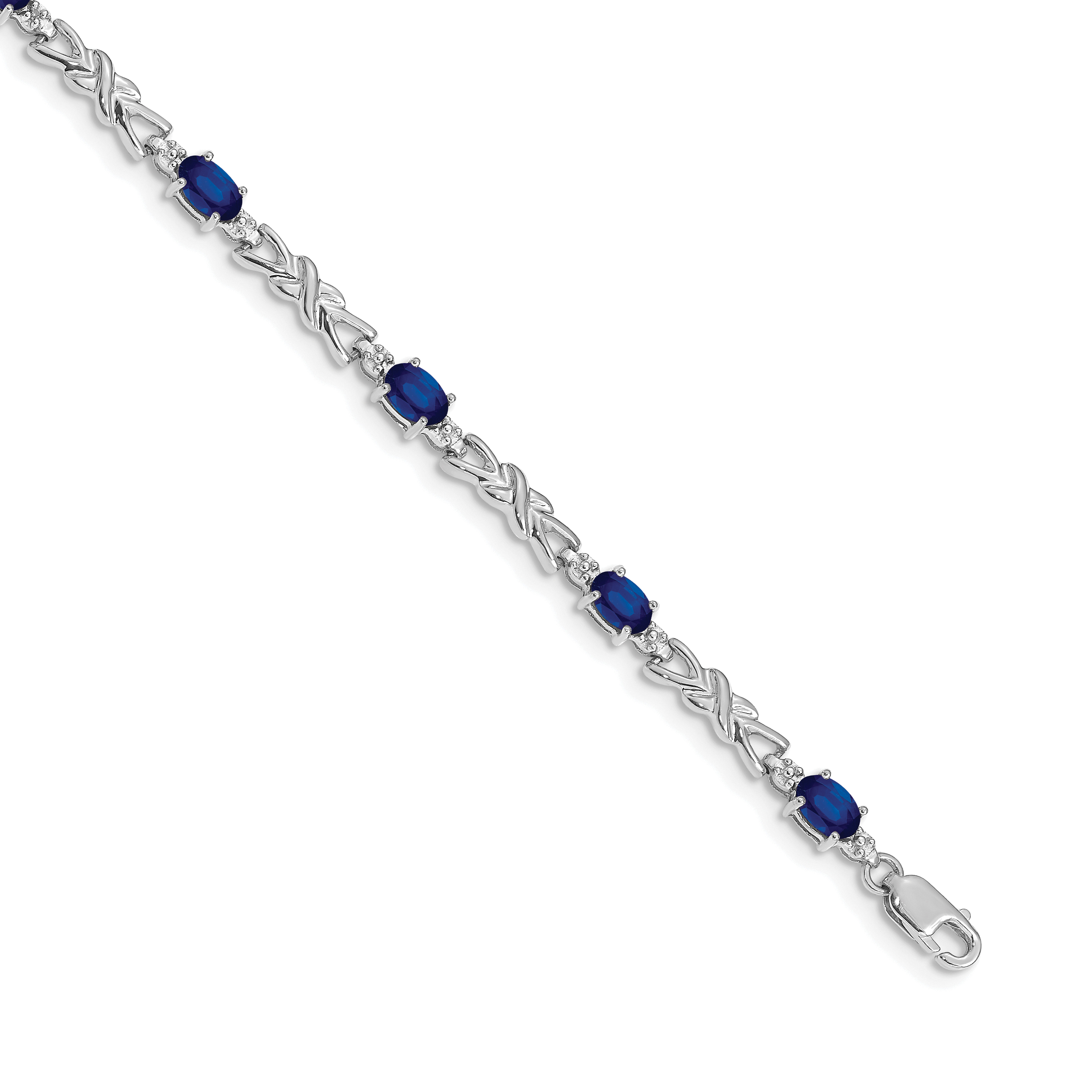 14k White Gold Complete Diamond and Oval Sapphire X-design 7.25 inch Bracelet (BM4478-SA-001-WA)