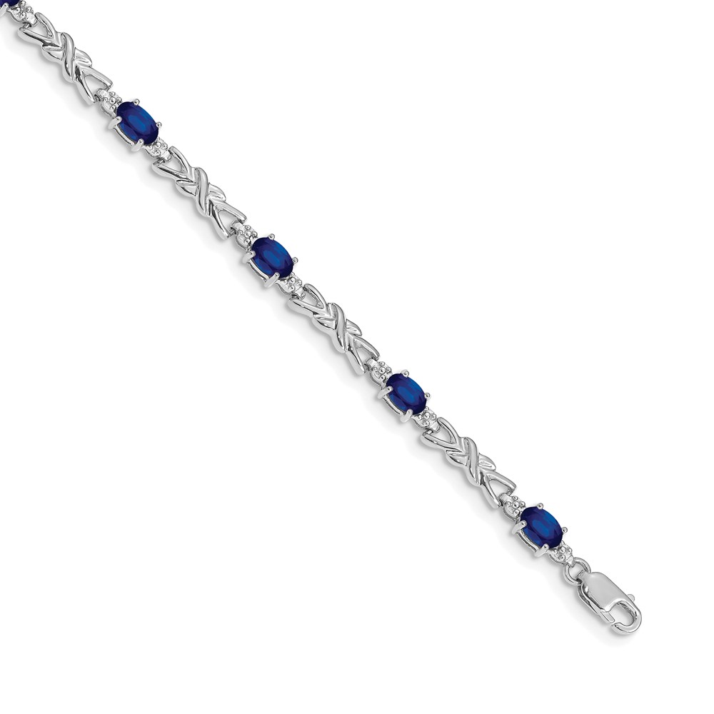 14k White Gold Complete Diamond and Oval Sapphire X-design 7.25 inch Bracelet (BM4478-SA-001-WA)