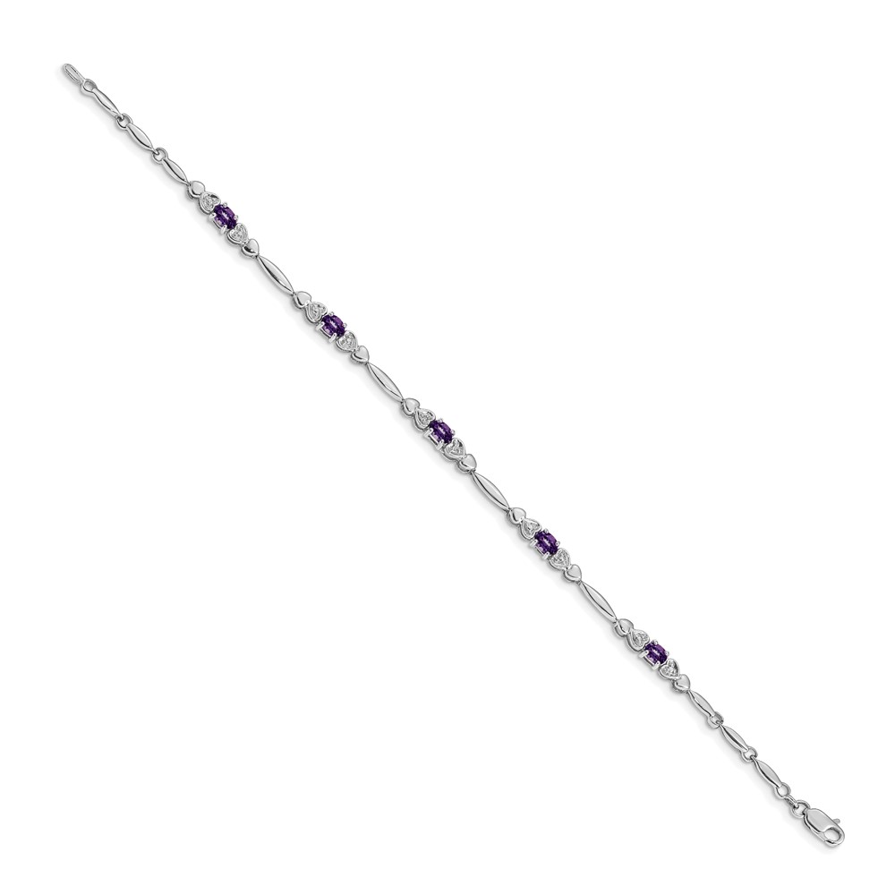 14k White Gold Complete Diamond and Oval Amethyst Heart Design 7 inch Bracelet (BM4479-AM-001-WA)