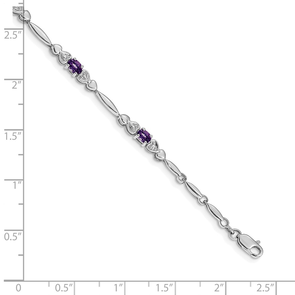 14k White Gold Complete Diamond and Oval Amethyst Heart Design 7 inch Bracelet (BM4479-AM-001-WA)