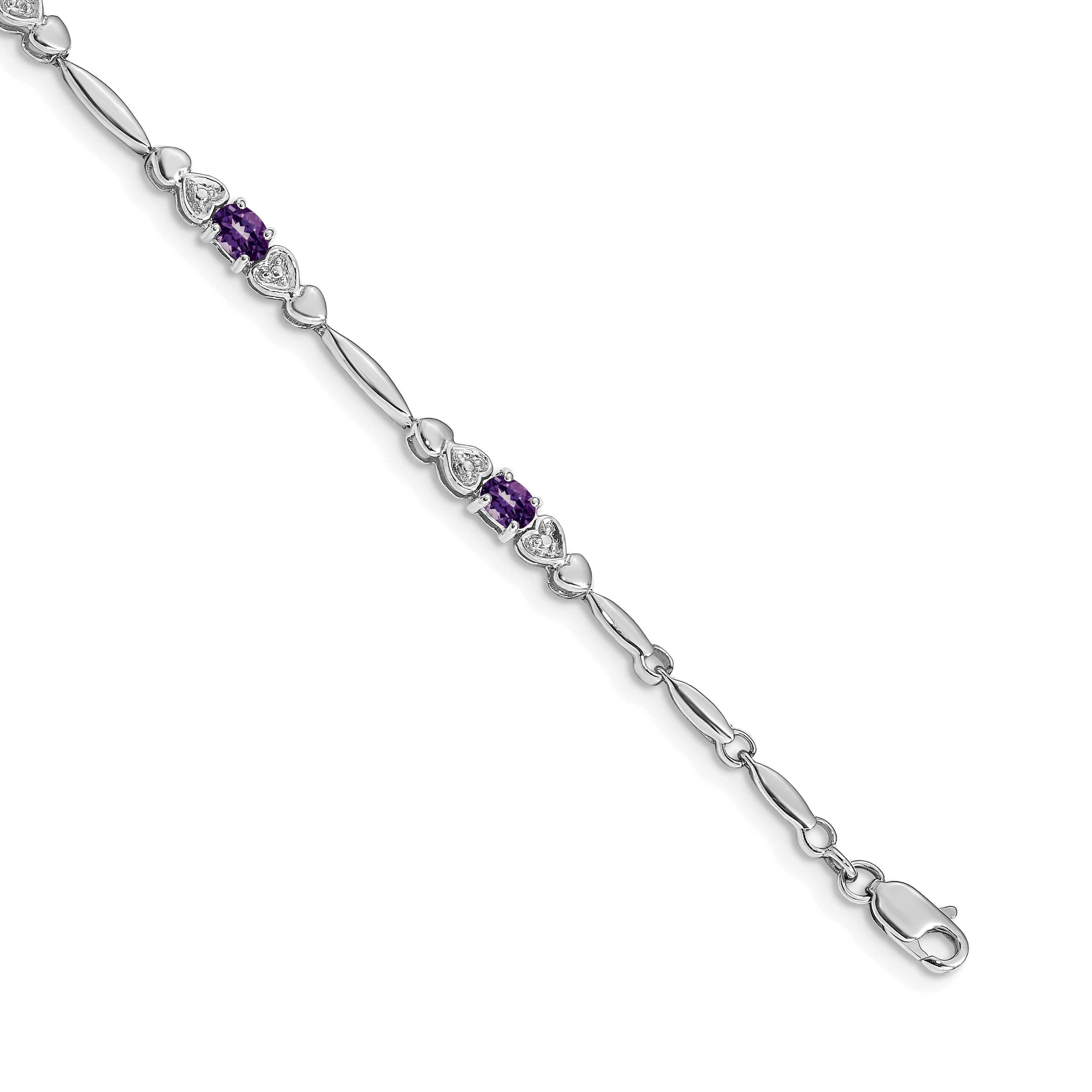 14k White Gold Complete Diamond and Oval Amethyst Heart Design 7 inch Bracelet (BM4479-AM-001-WA)