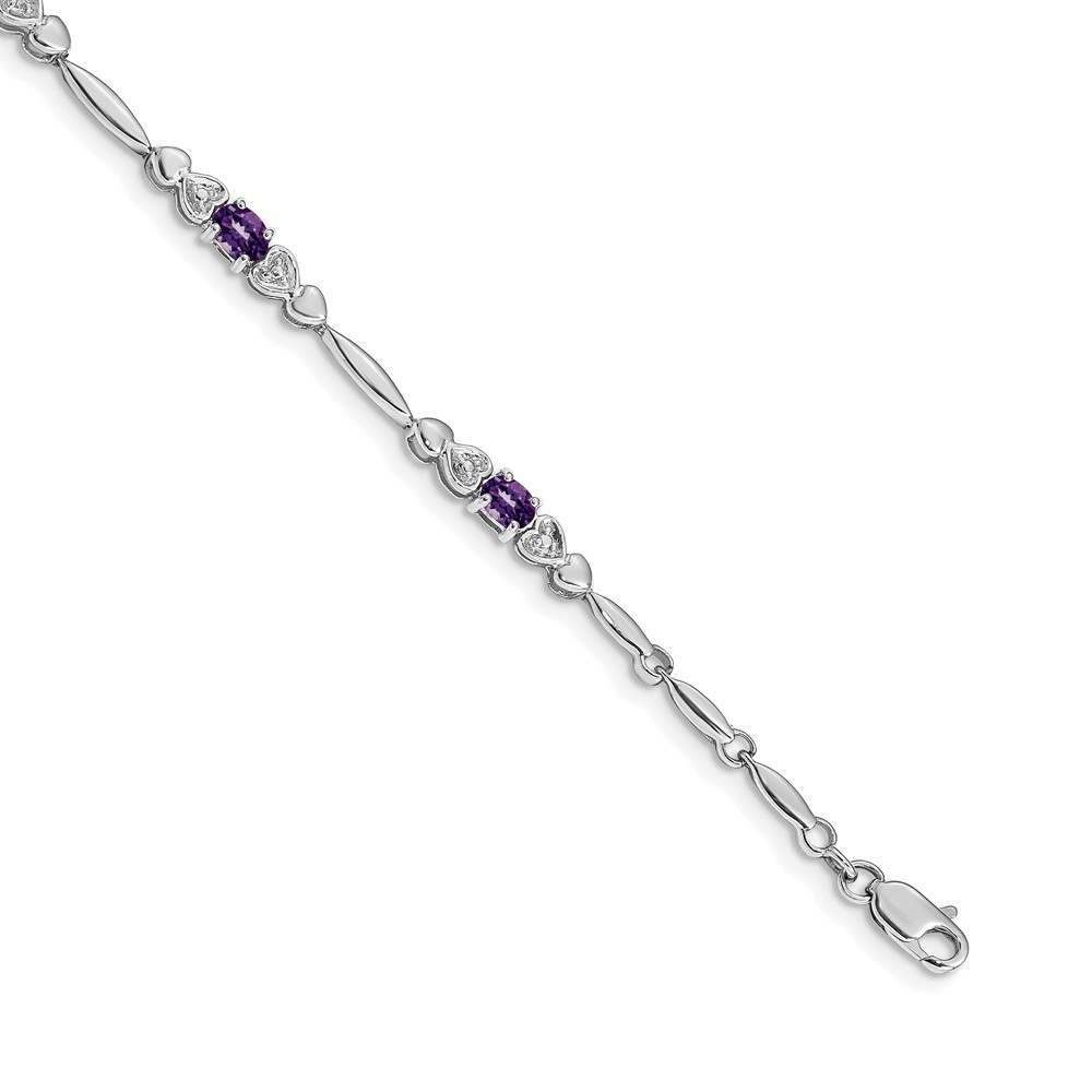 14k White Gold Complete Diamond and Oval Amethyst Heart Design 7 inch Bracelet (BM4479-AM-001-WA)