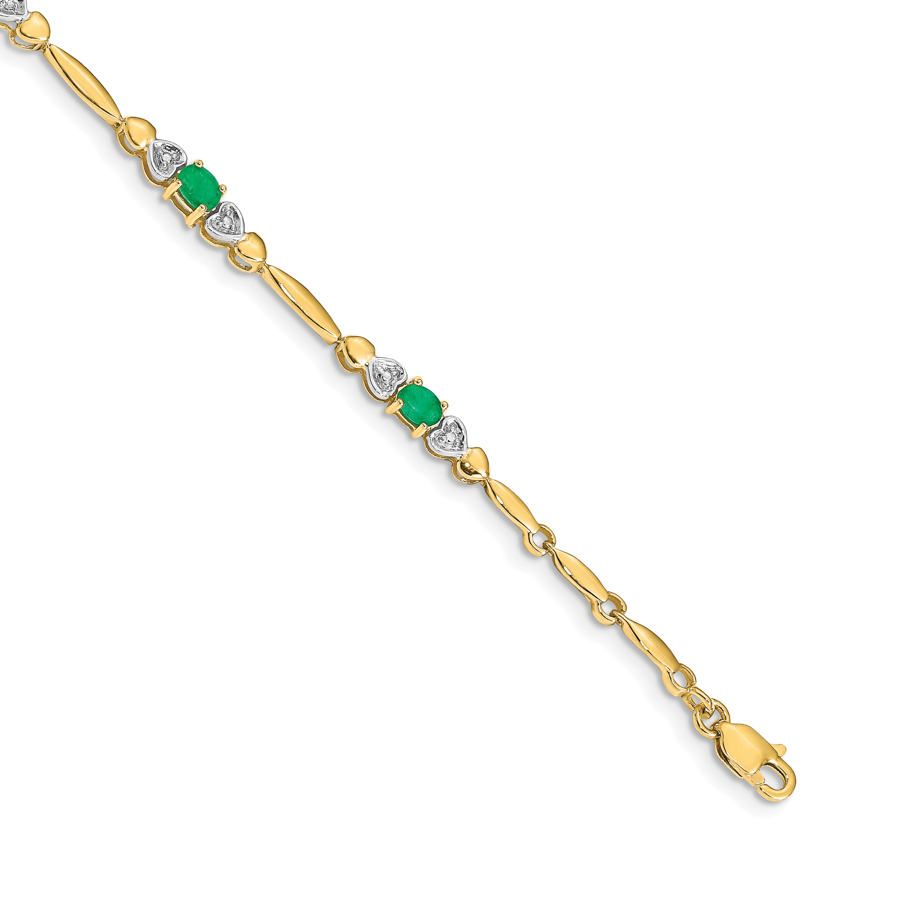 14k Complete Diamond and Oval Emerald Heart Design 7 inch Bracelet (BM4479-EM-001-YA)