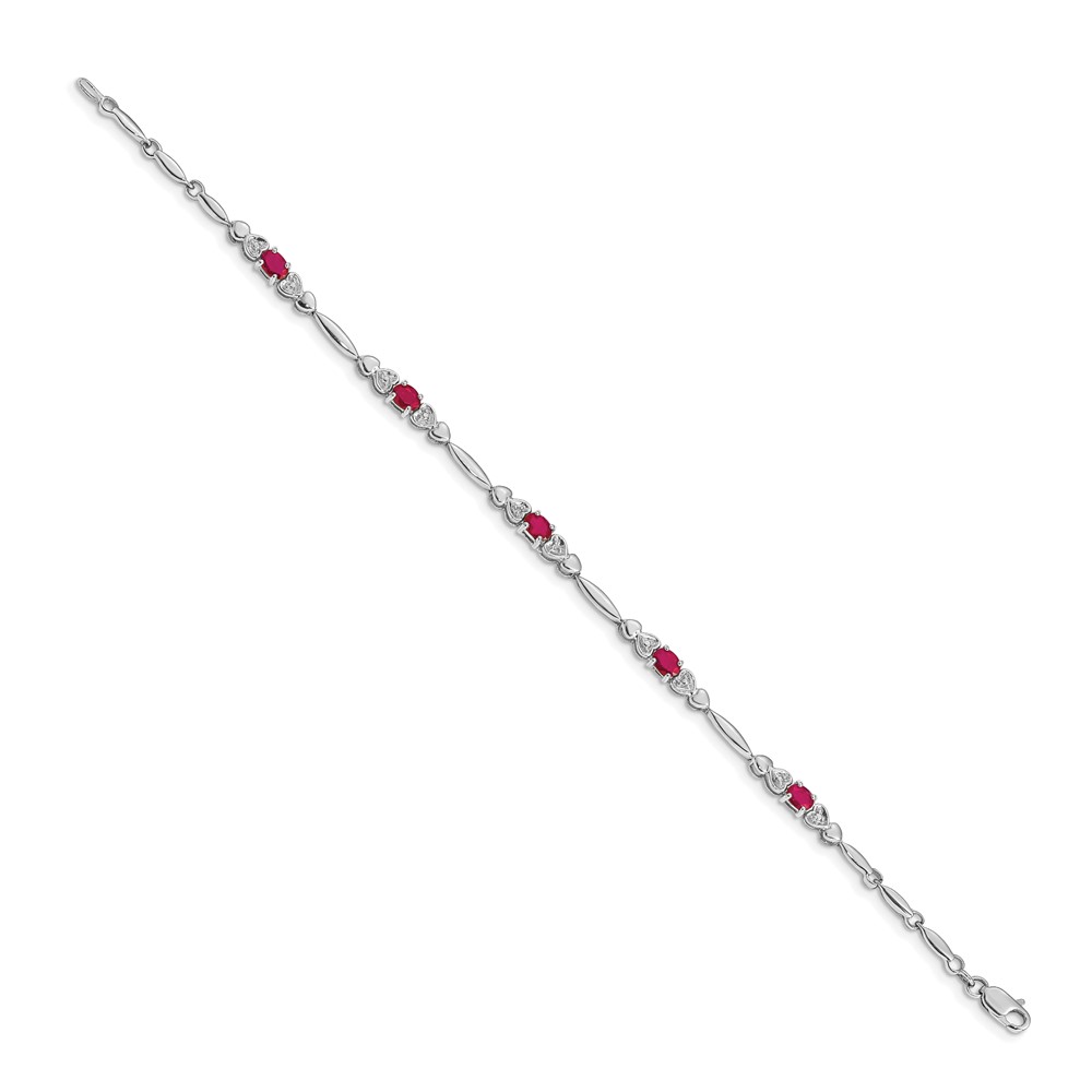 14k White Gold Complete Diamond and Oval Ruby Heart Design 7 inch Bracelet (BM4479-RU-001-WA)