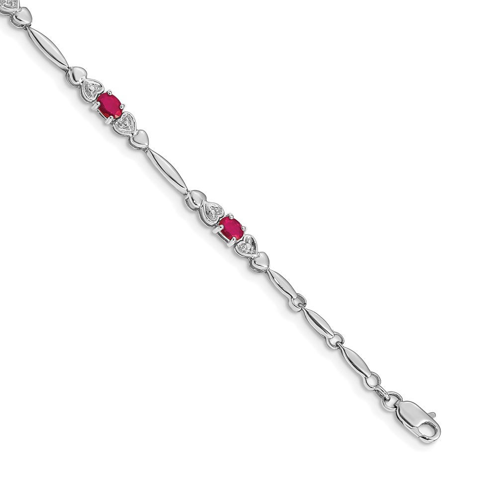 14k White Gold Complete Diamond and Oval Ruby Heart Design 7 inch Bracelet (BM4479-RU-001-WA)