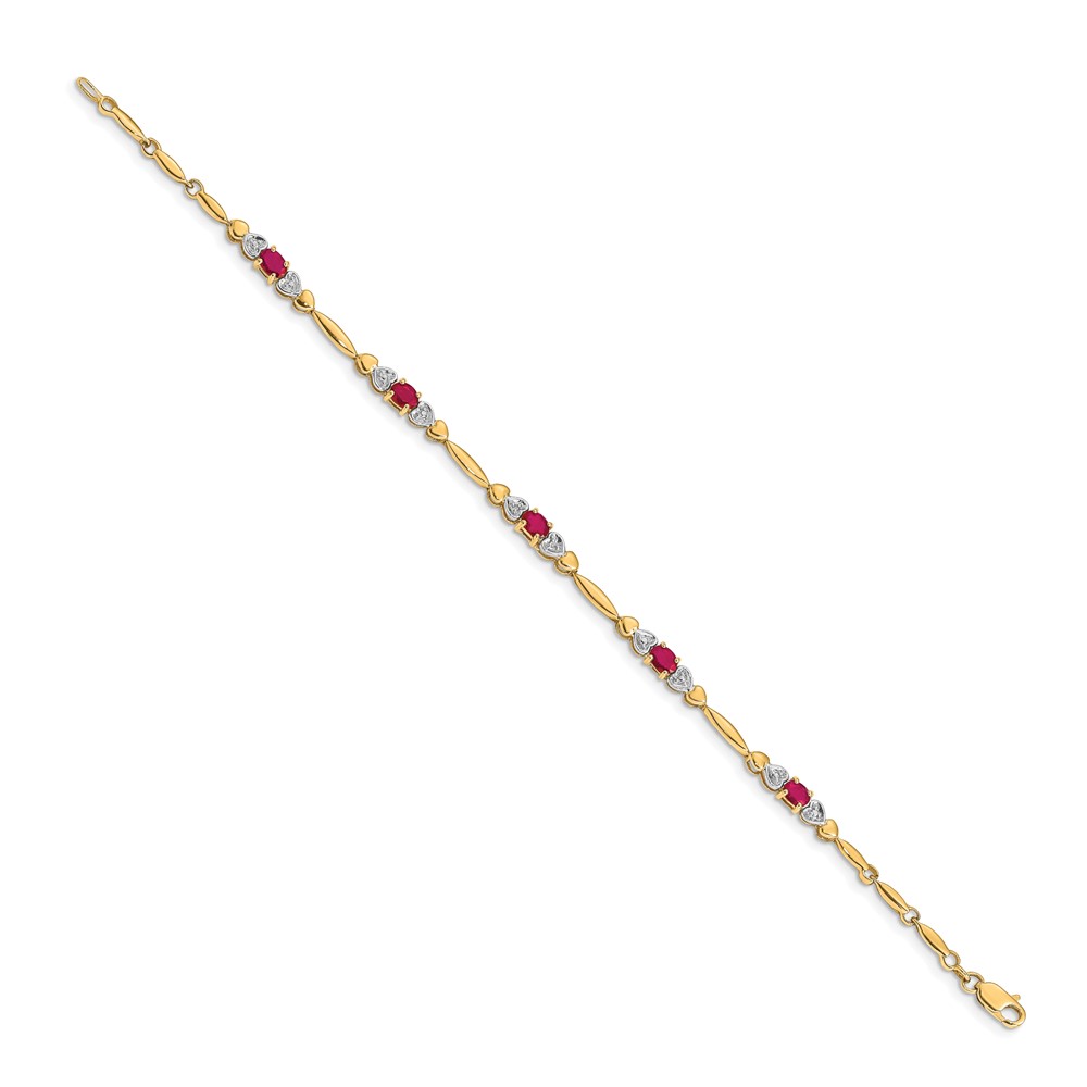 14k Complete Diamond and Oval Ruby Heart Design 7 inch Bracelet (BM4479-RU-001-YA)
