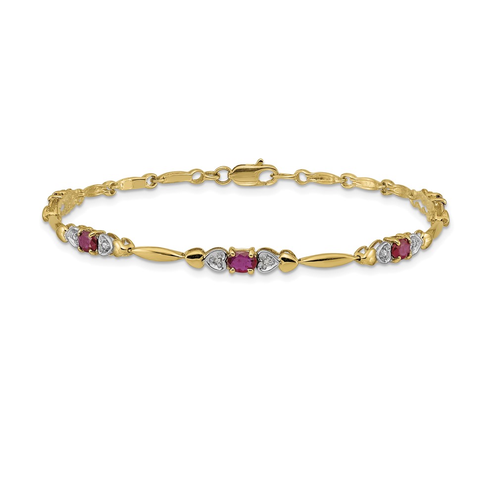 14k Complete Diamond and Oval Ruby Heart Design 7 inch Bracelet (BM4479-RU-001-YA)
