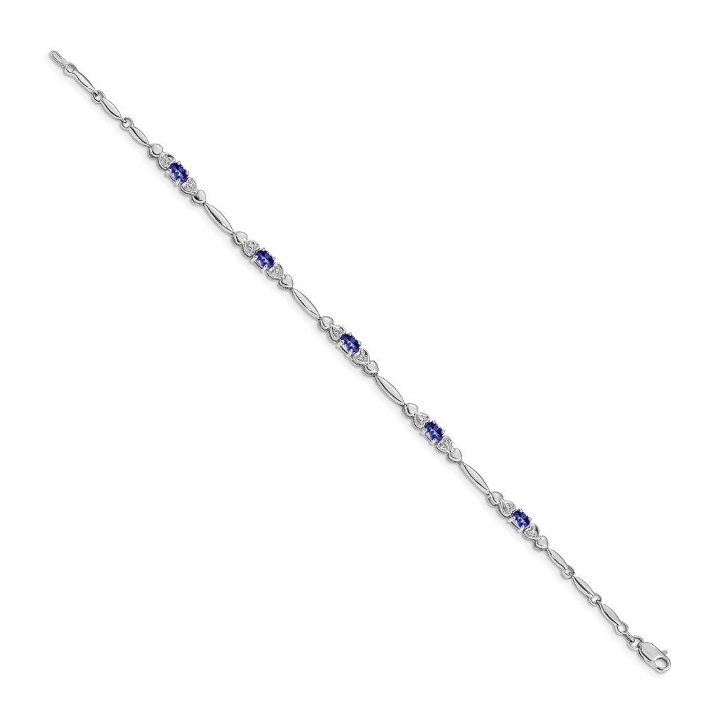 14k White Gold Complete Diamond and Oval Tanzanite Heart Design 7 inch Bracelet (BM4479-TZ-001-WA)