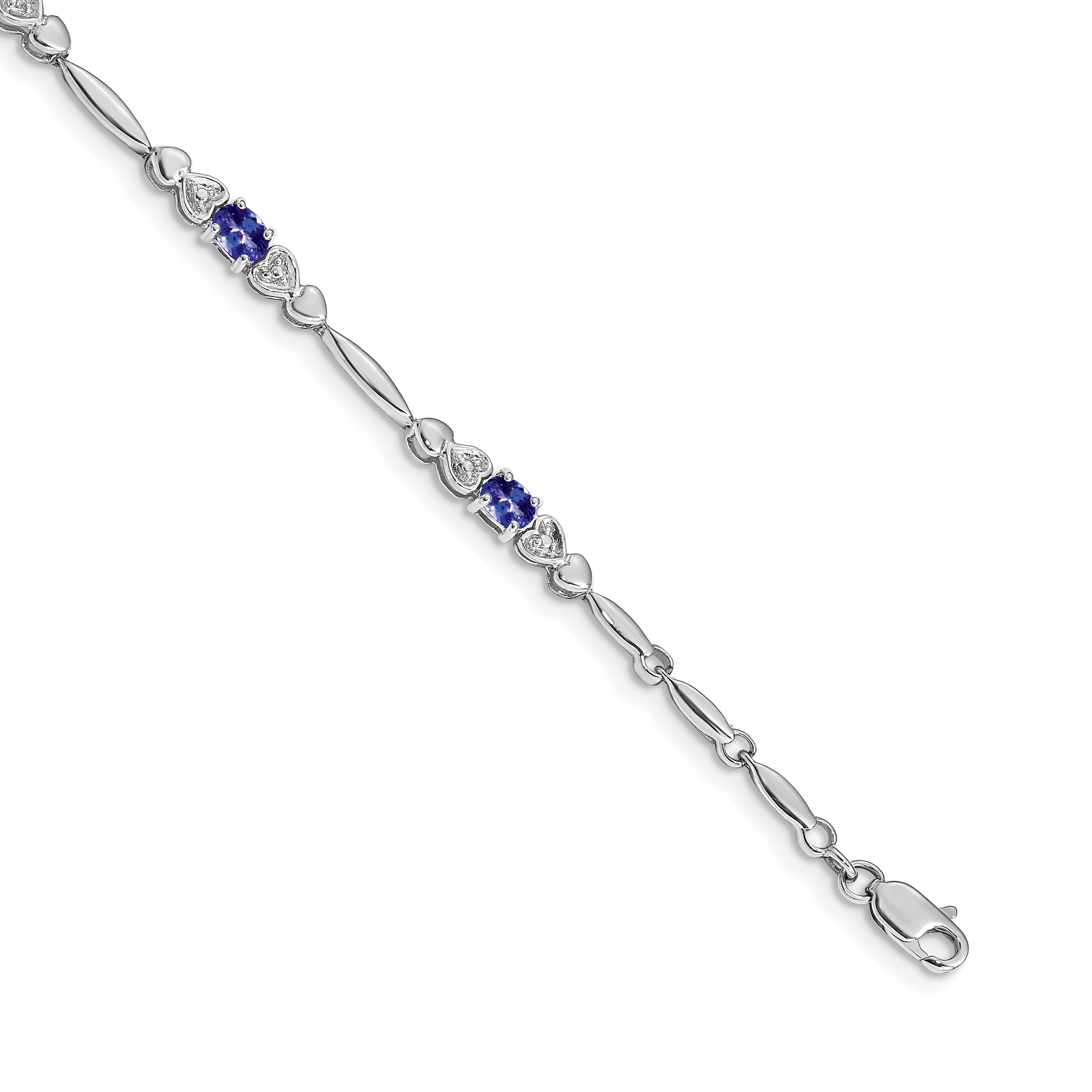 14k White Gold Complete Diamond and Oval Tanzanite Heart Design 7 inch Bracelet (BM4479-TZ-001-WA)