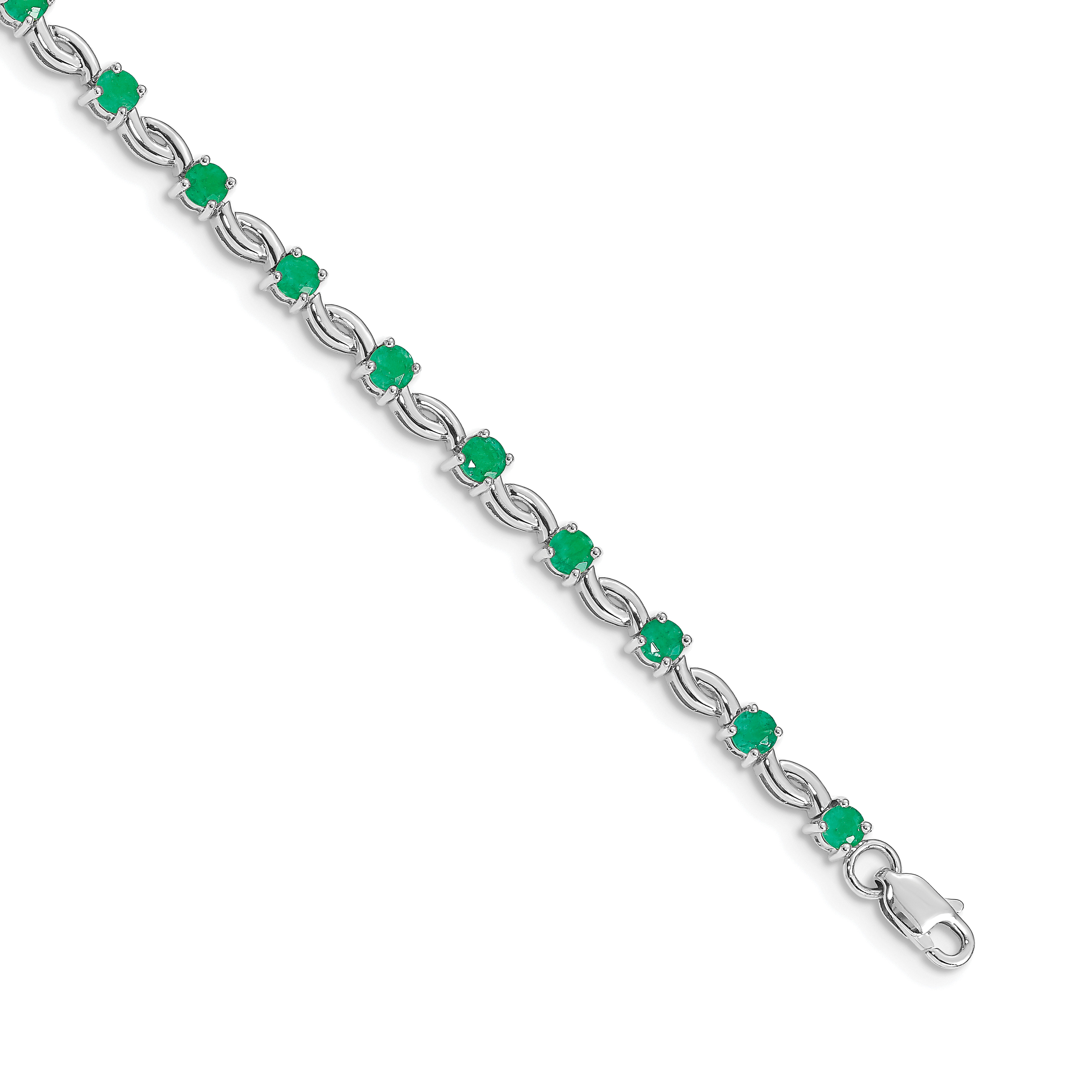 14k White Gold Complete Round Emerald Fancy Link 7 inch Bracelet (BM4480-EM-W)