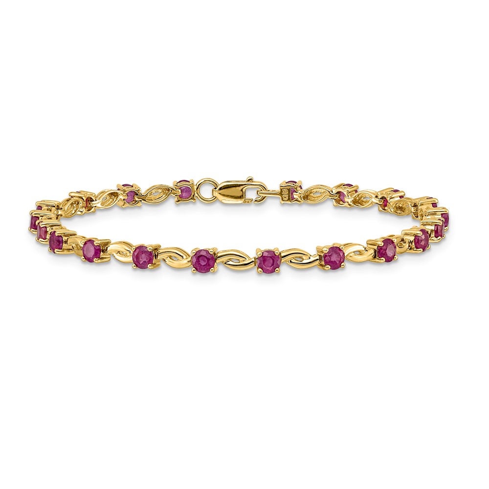 14k Complete Round Ruby Fancy Link 7 inch Bracelet (BM4480-RU-Y)