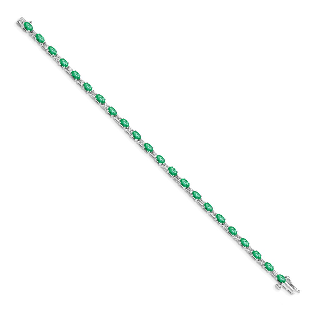 14k White Gold Complete Diamond and Oval Emerald 7 inch Bracelet (BM4481-EM-010-WA)