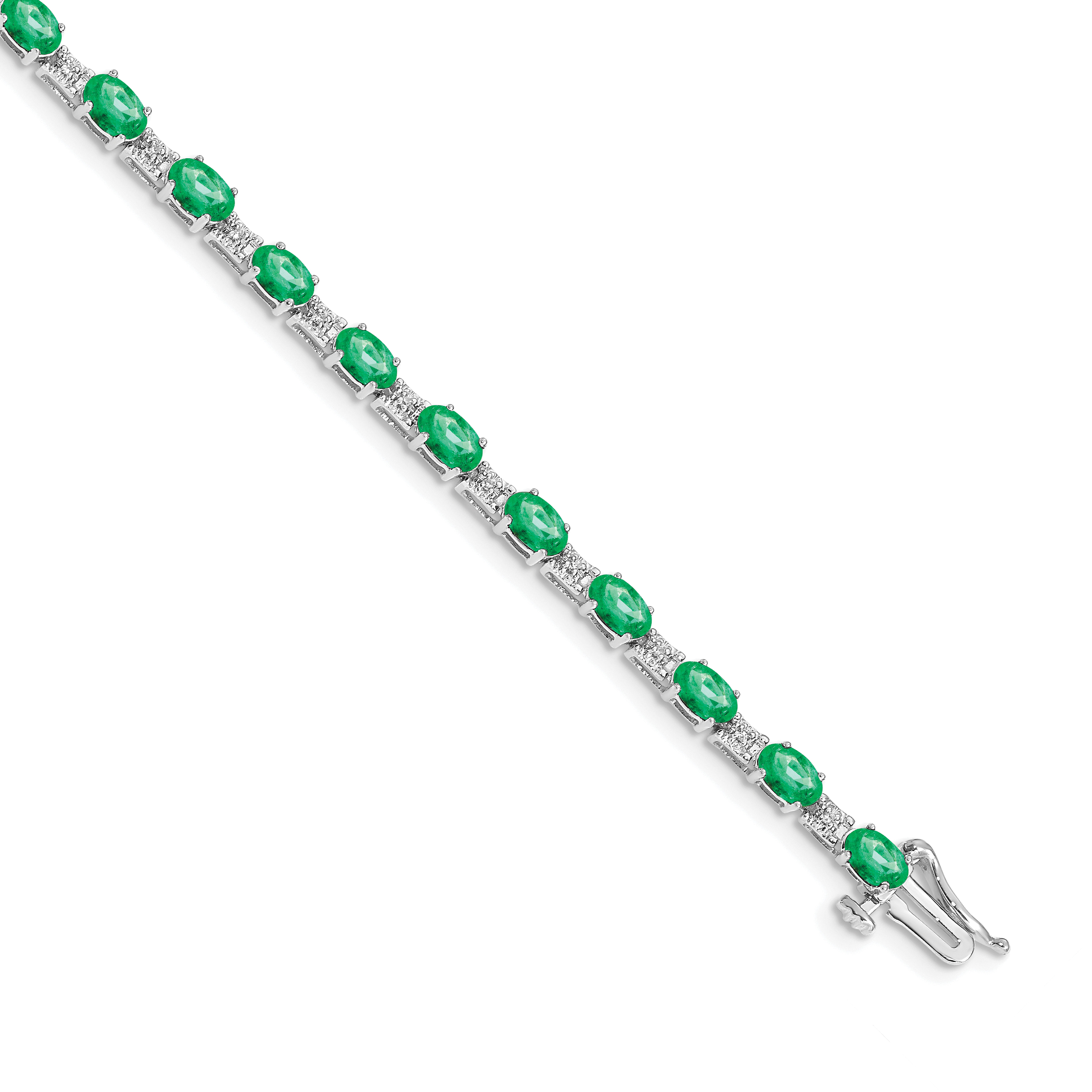 14k White Gold Complete Diamond and Oval Emerald 7 inch Bracelet (BM4481-EM-010-WA)