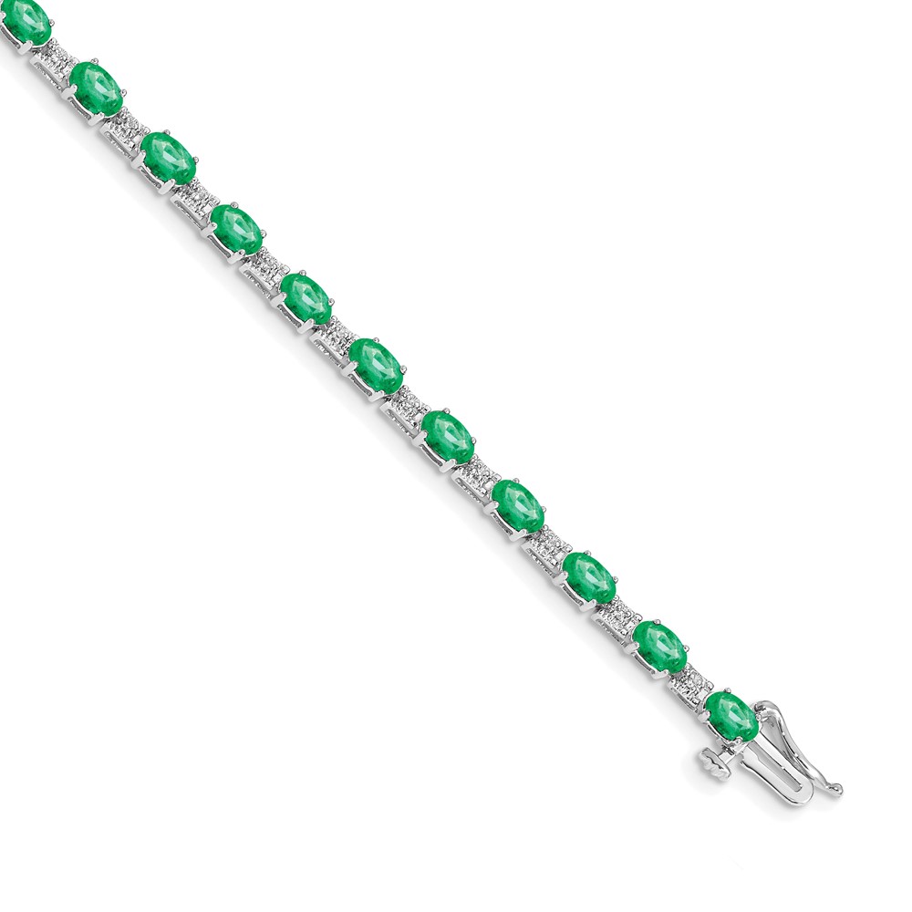 14k White Gold Complete Diamond and Oval Emerald 7 inch Bracelet (BM4481-EM-010-WA)
