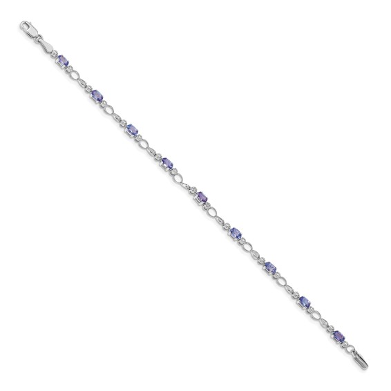 14k White Completed Open-Link Diamond/Tanzanite Bracelet