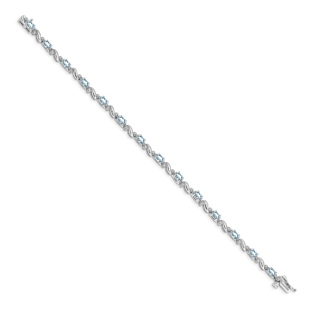 14k White Gold Complete Diamond and Oval Aquamarine Curved Link 7 inch Bracelet (BM4487-AQ-010-WA)