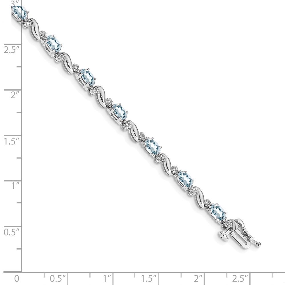 14k White Gold Complete Diamond and Oval Aquamarine Curved Link 7 inch Bracelet (BM4487-AQ-010-WA)