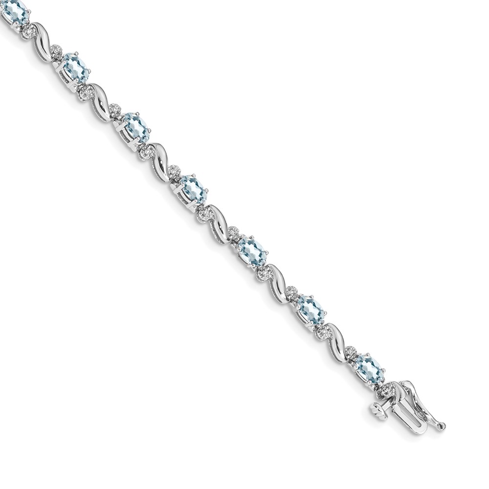 14k White Gold Complete Diamond and Oval Aquamarine Curved Link 7 inch Bracelet (BM4487-AQ-010-WA)