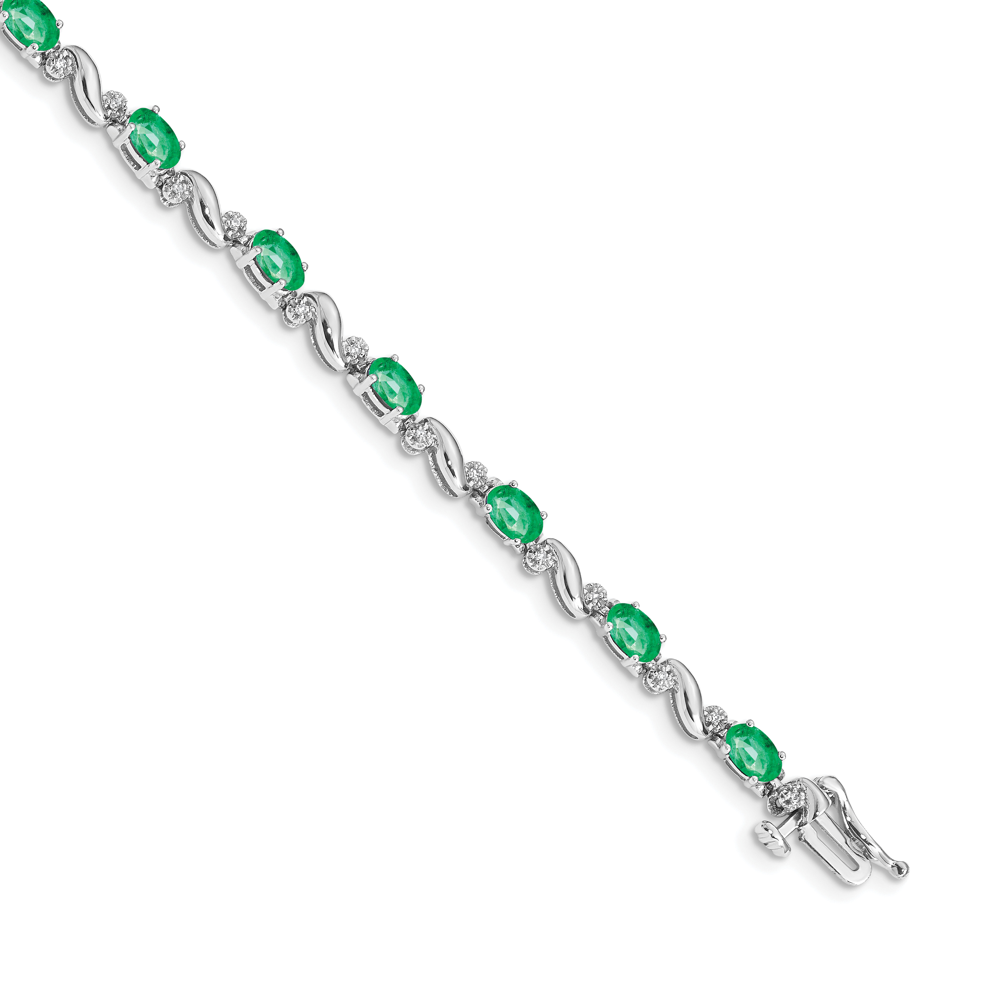 10k White Gold Diamond and Emerald Bracelet (BM4487-EM-010-1WA)