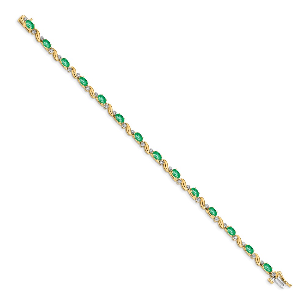 14k Complete Diamond and Oval Emerald Curved Link 7 inch Bracelet (BM4487-EM-010-YA)