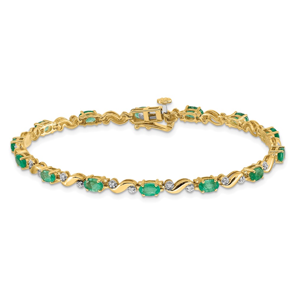 14k Complete Diamond and Oval Emerald Curved Link 7 inch Bracelet (BM4487-EM-010-YA)