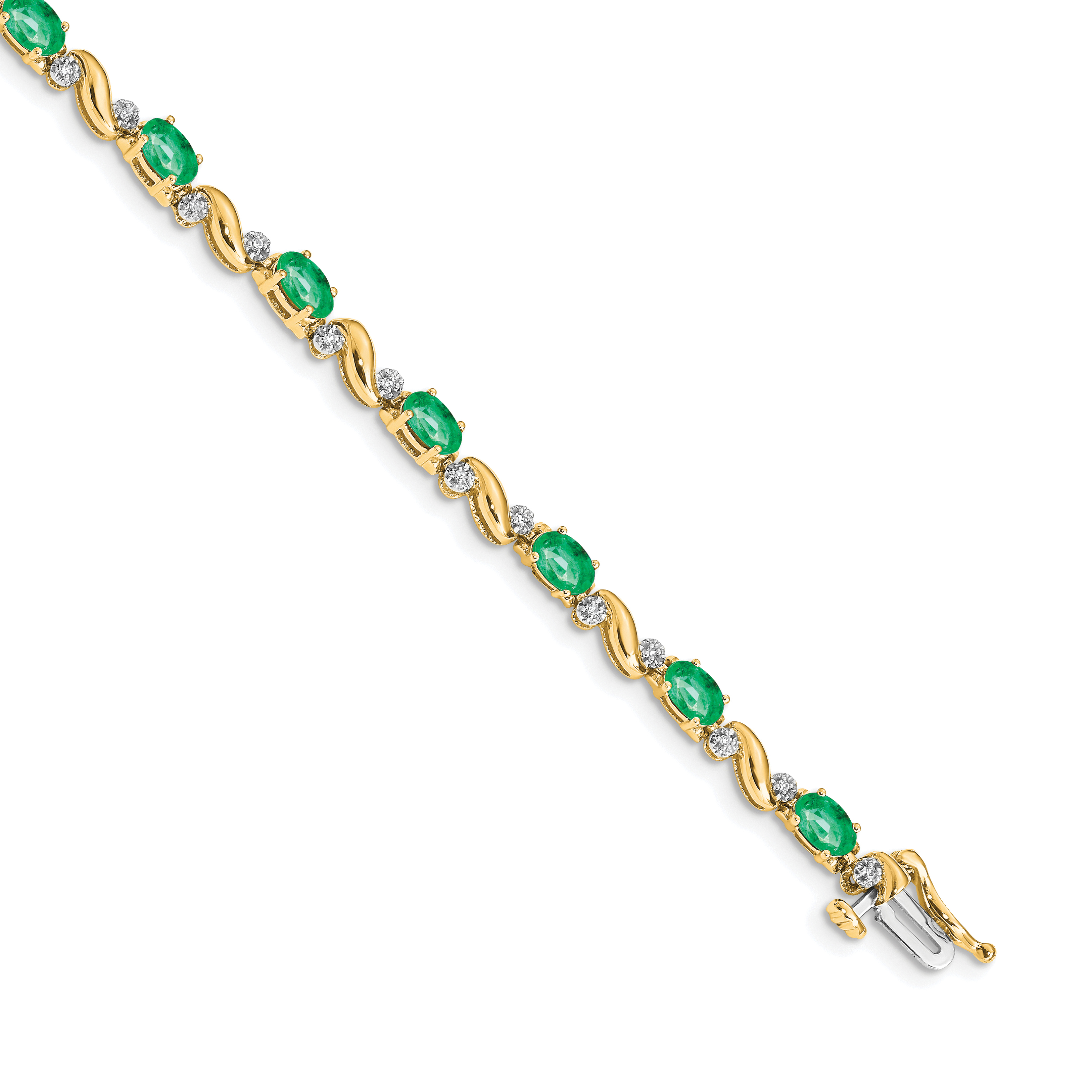14k Complete Diamond and Oval Emerald Curved Link 7 inch Bracelet (BM4487-EM-010-YA)