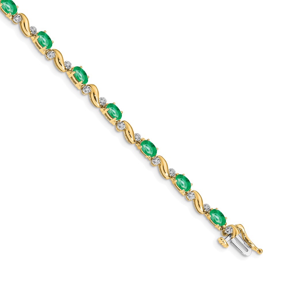 14k Complete Diamond and Oval Emerald Curved Link 7 inch Bracelet (BM4487-EM-010-YA)