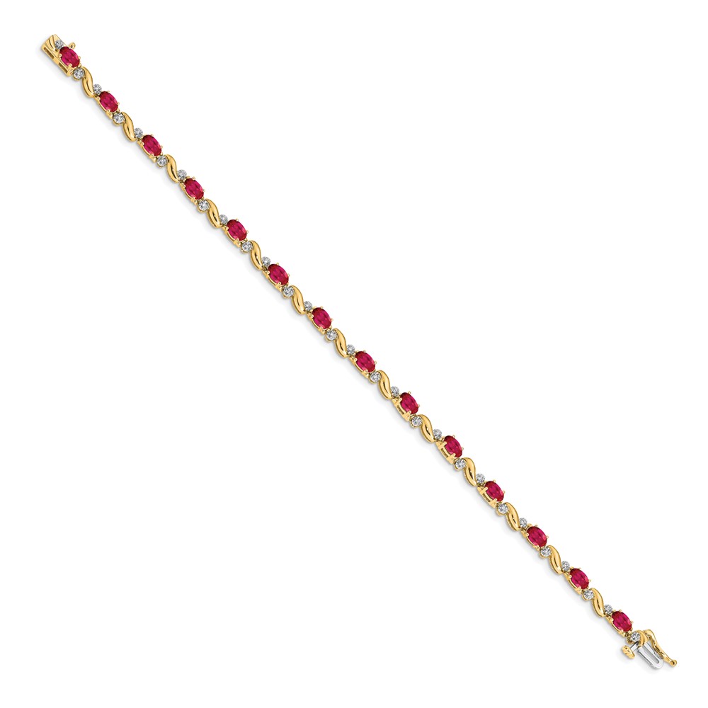 14k Complete Diamond and Oval Ruby Curved Link 7 inch Bracelet (BM4487-RU-010-YA)