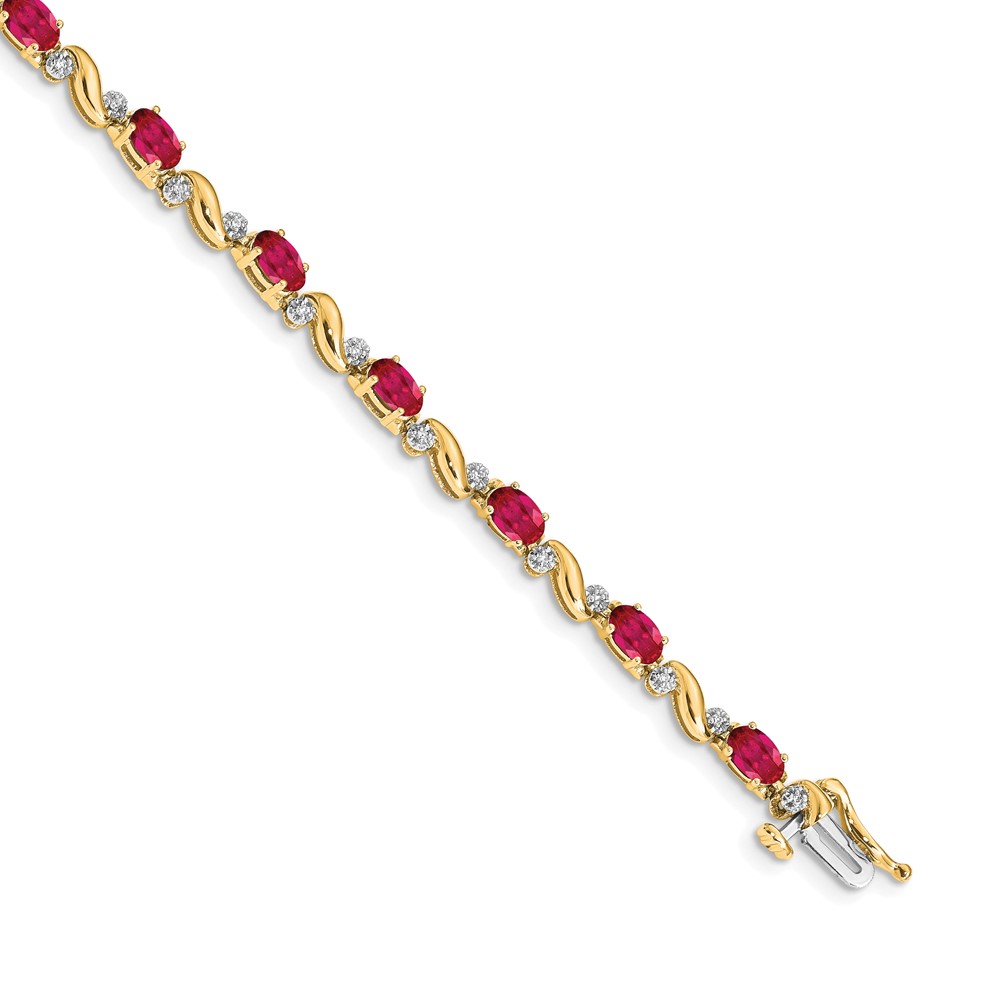 14k Complete Diamond and Oval Ruby Curved Link 7 inch Bracelet (BM4487-RU-010-YA)