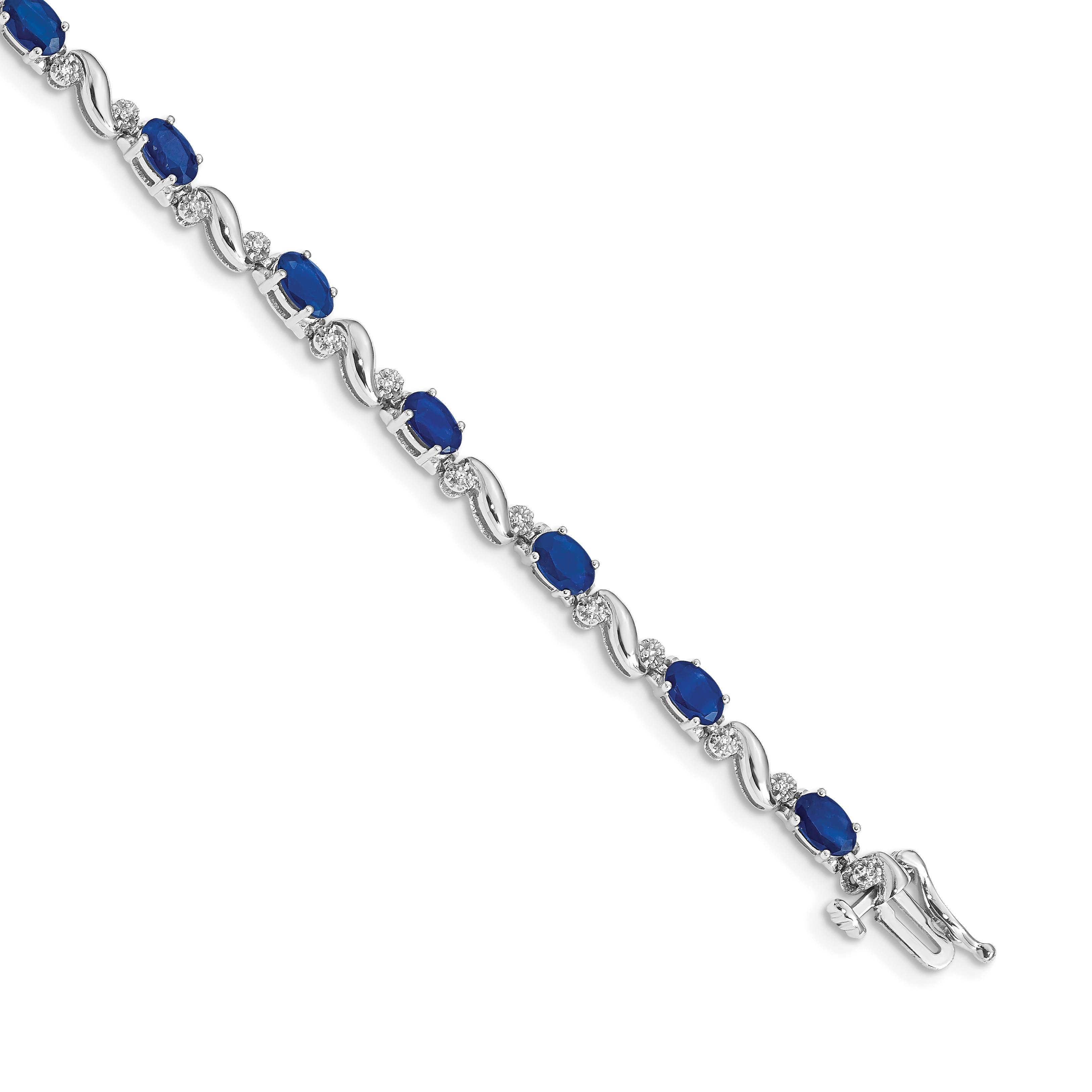 14k White Gold Complete Diamond and Oval Sapphire Curved Link 7 inch Bracelet (BM4487-SA-010-WA)