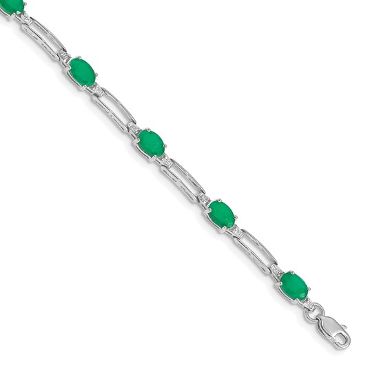 10k White Gold Diamond and Emerald Bracelet